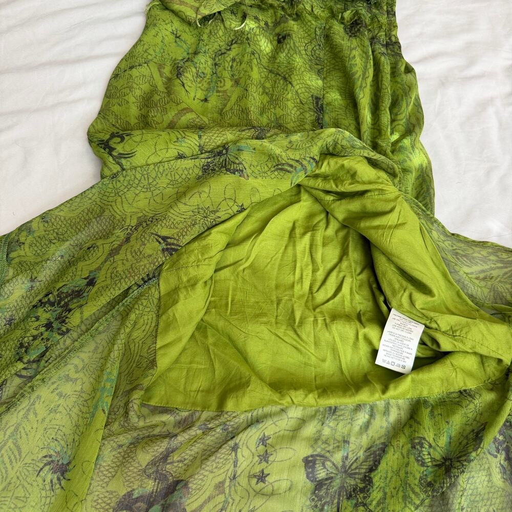 Urban Outfitters Dragon Print Sheer Maxi Dress Green Deep V Slit Women’s M - Picture 13 of 16